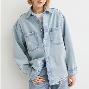 H&M Distressed Denim Button Down Shirt Jacket NWOT